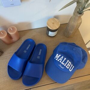 Old Navy Blue Slide Sandals + Baseball Cap - Slides Size 7, Cap One Size